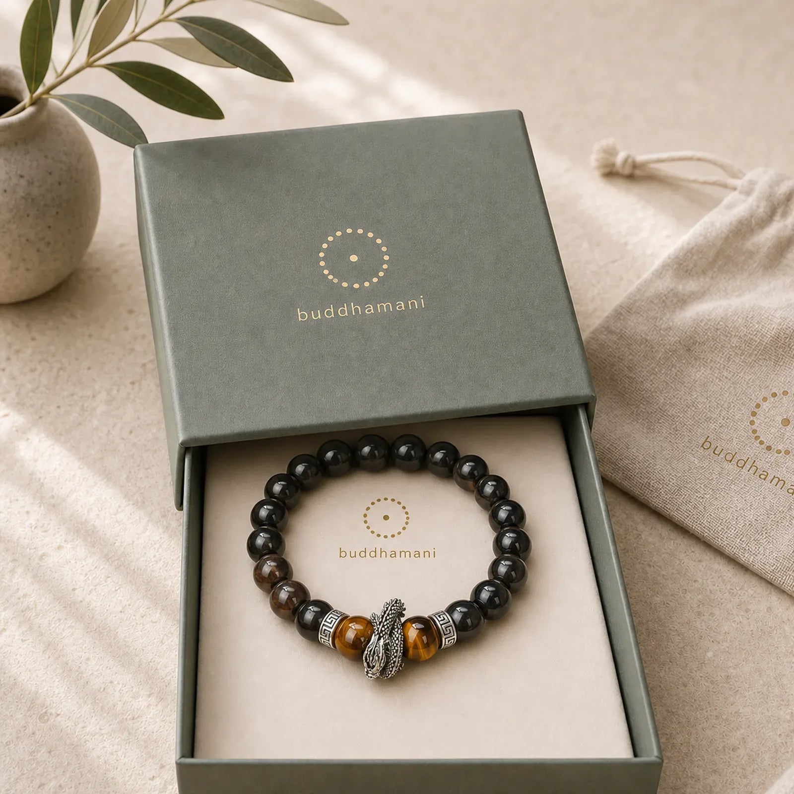 Natural Silver Sheen Obsidian Red Tiger Eye Bead Success Bracelet featuring Silver, Silver Sheen Obsidian, Red Tiger Eye
