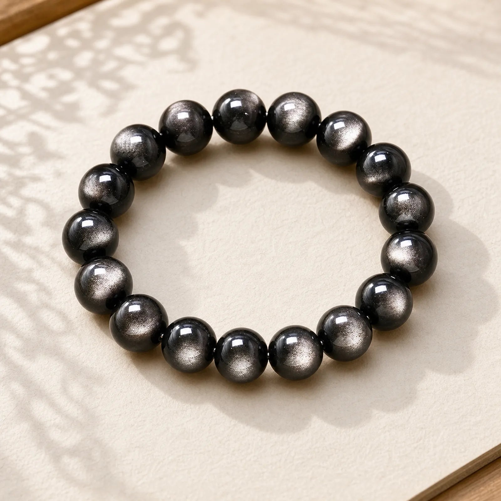 Natural Silver Sheen Obsidian Soothing Protection Bracelet featuring Silver, Silver Sheen Obsidian, Obsidian