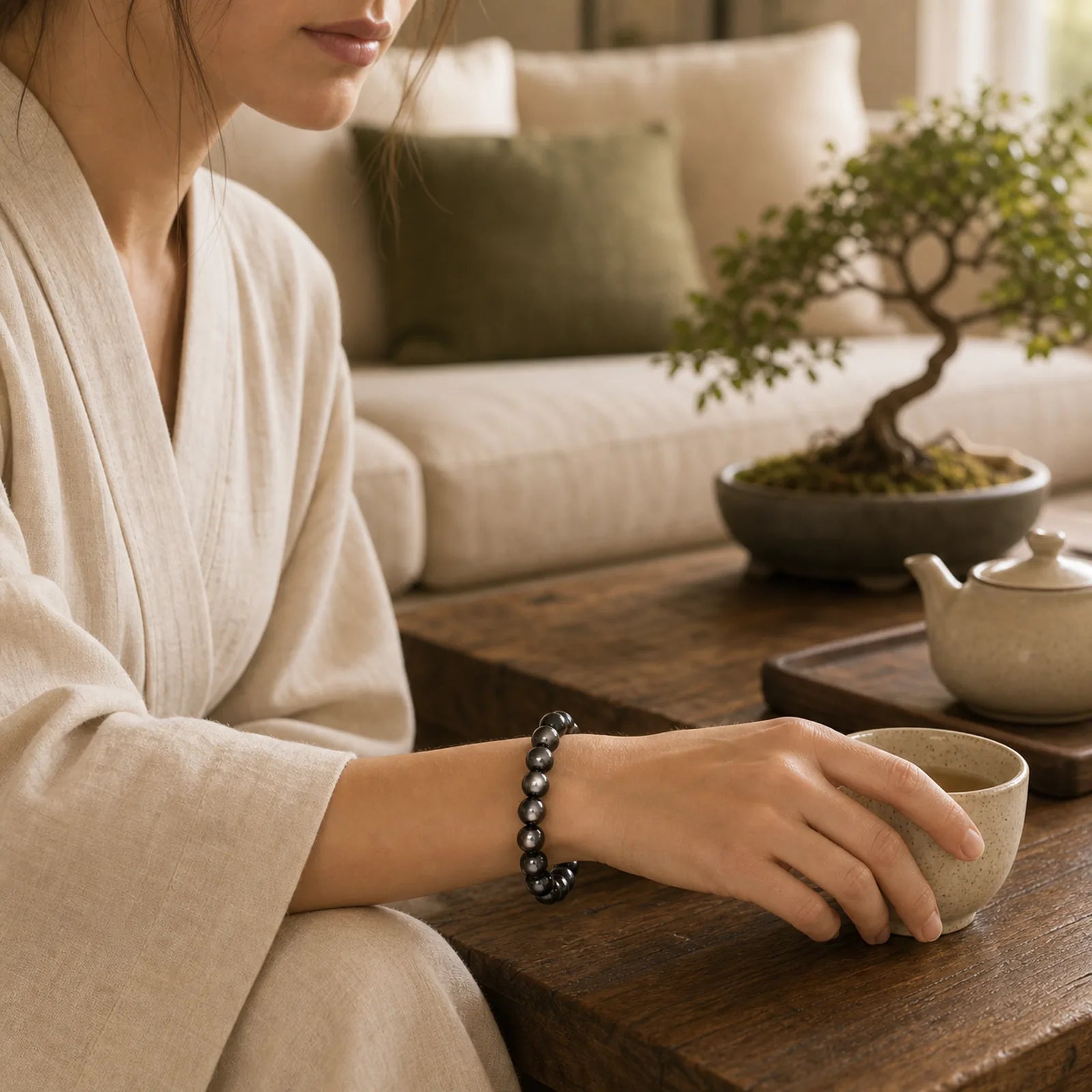 Natural Silver Sheen Obsidian Soothing Protection Bracelet featuring Silver, Silver Sheen Obsidian, Obsidian