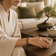 Natural Silver Sheen Obsidian Soothing Protection Bracelet featuring Silver, Silver Sheen Obsidian, Obsidian