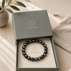 Natural Silver Sheen Obsidian Soothing Protection Bracelet featuring Silver, Silver Sheen Obsidian, Obsidian