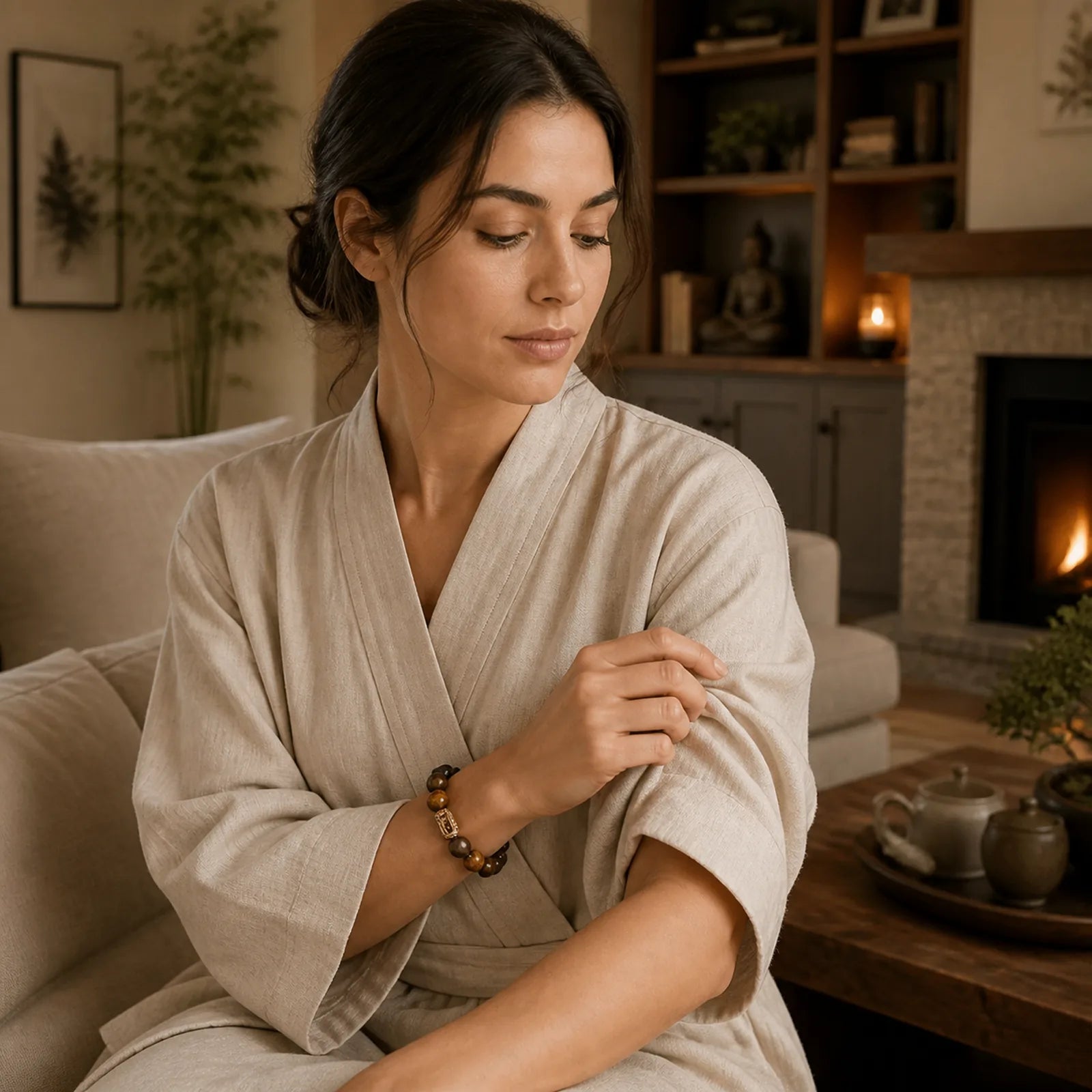 Natural Silver Sheen Obsidian Tiger Eye Vajra Protection Bracelet featuring Silver, Silver Sheen Obsidian, Obsidian