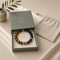 Natural Silver Sheen Obsidian Tiger Eye Vajra Protection Bracelet featuring Silver, Silver Sheen Obsidian, Obsidian