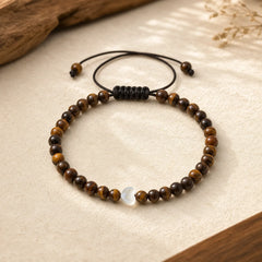 Natural Small Tiger Eye Beads Love Heart Power String Bracelet featuring Tiger Eye