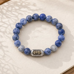 Natural Sodalite Grey Jasper Om Mani Padme Hum Harmony Bracelet featuring Sodalite, Grey Jasper, Om Mani Padme Hum