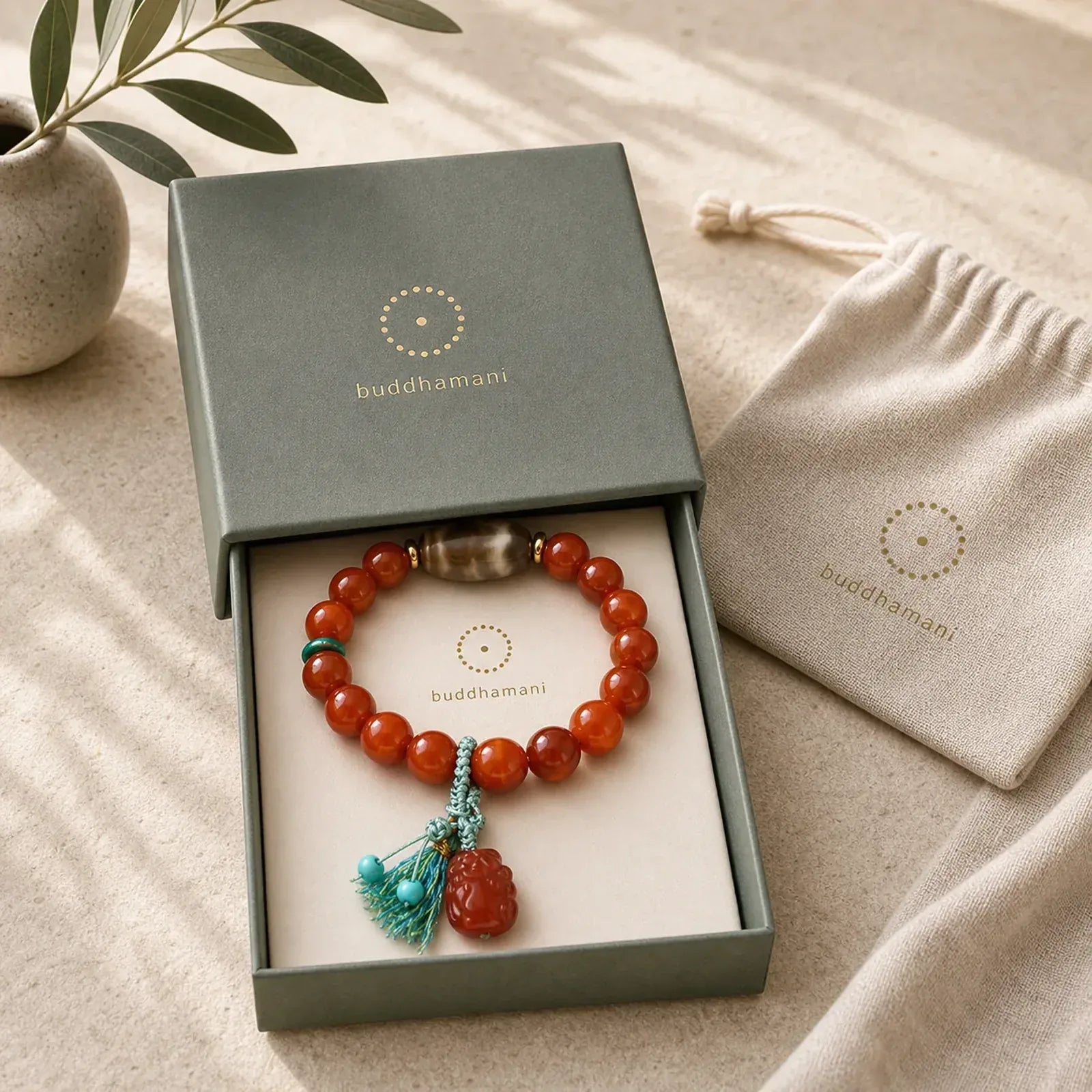 Natural South Red Agate Pixiu Dzi Bead Fortune Luck Bracelet featuring South Red Agate, Red Agate, Pixiu