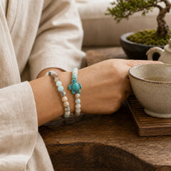 Natural Stone Sea Turtle Turquoise Blessing Bracelet featuring Turtle, Turquoise, Amazonite
