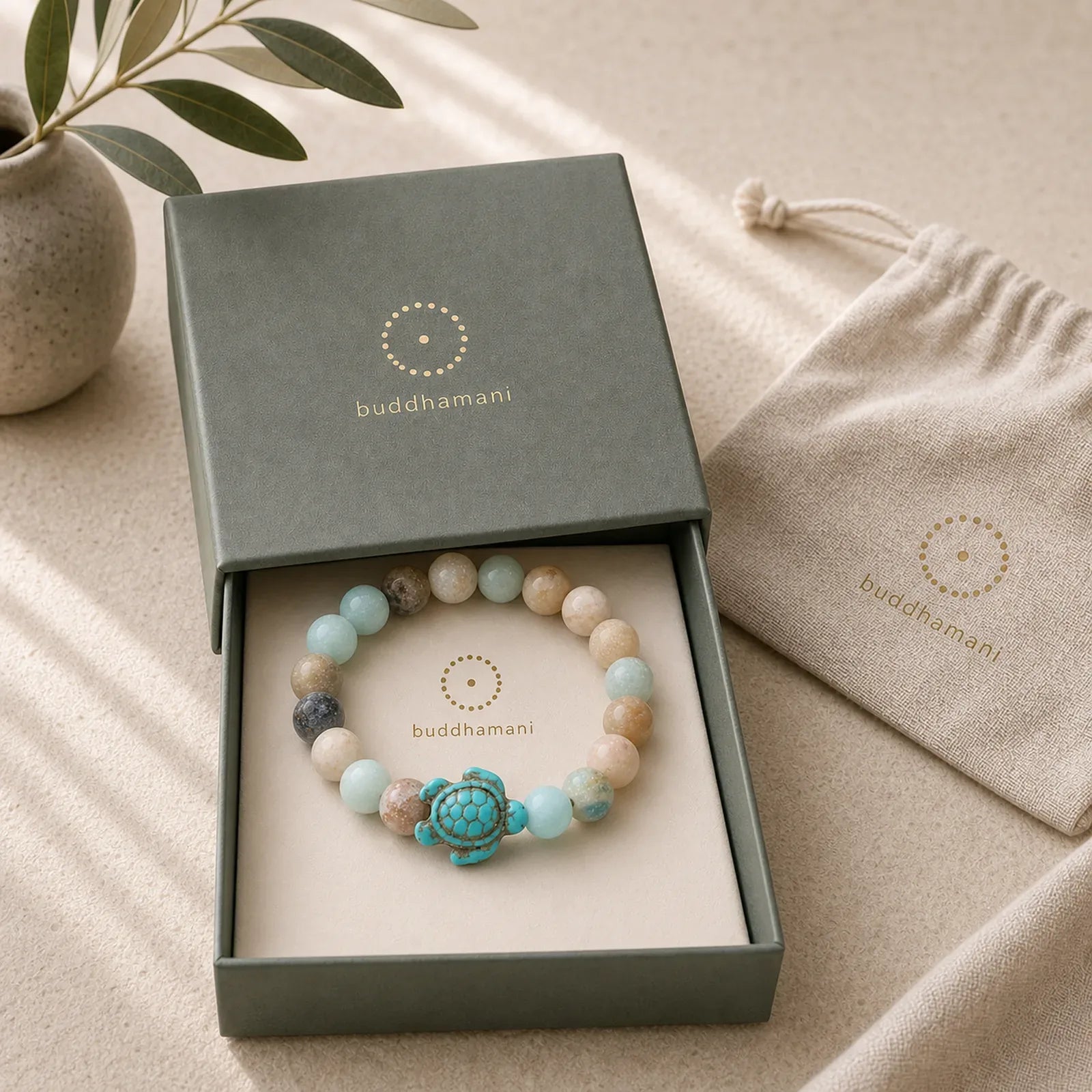 Natural Stone Sea Turtle Turquoise Blessing Bracelet featuring Turtle, Turquoise, Amazonite