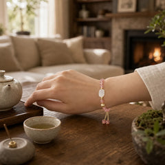 Natural Strawberry Quartz Agate Rabbit Healing Bracelet featuring Strawberry Quartz, Copper