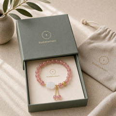 Natural Strawberry Quartz Agate Rabbit Healing Bracelet featuring Strawberry Quartz, Copper
