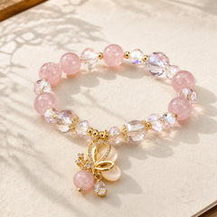 Natural Strawberry Quartz Butterfly Healing Bracelet featuring Strawberry Quartz, Butterfly, Feng Shui Butterfly