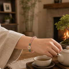 Natural Strawberry Quartz Chalcedony Jade Healing Bracelet featuring Strawberry Quartz, Chalcedony, Jade