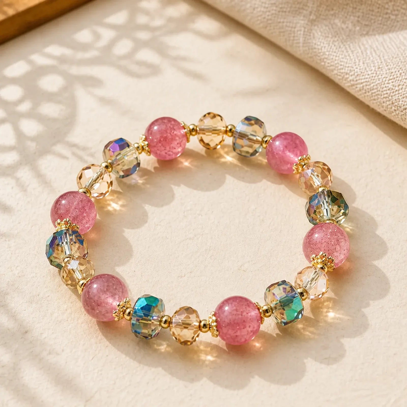 Natural Strawberry Quartz Colorful Crystal Positive Bracelet featuring Strawberry Quartz