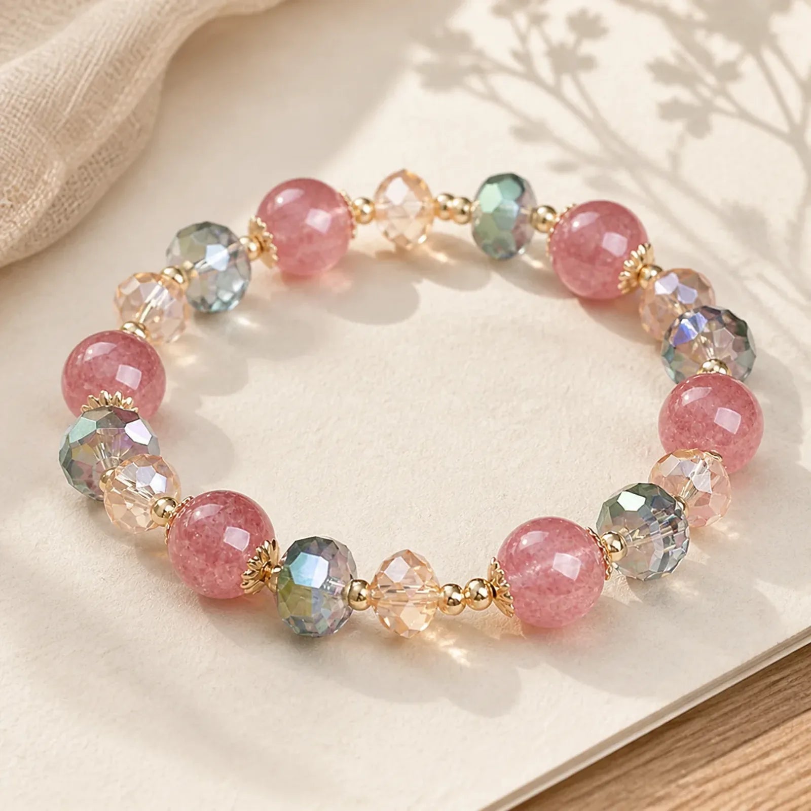 Natural Strawberry Quartz Colorful Crystal Positive Bracelet featuring Strawberry Quartz