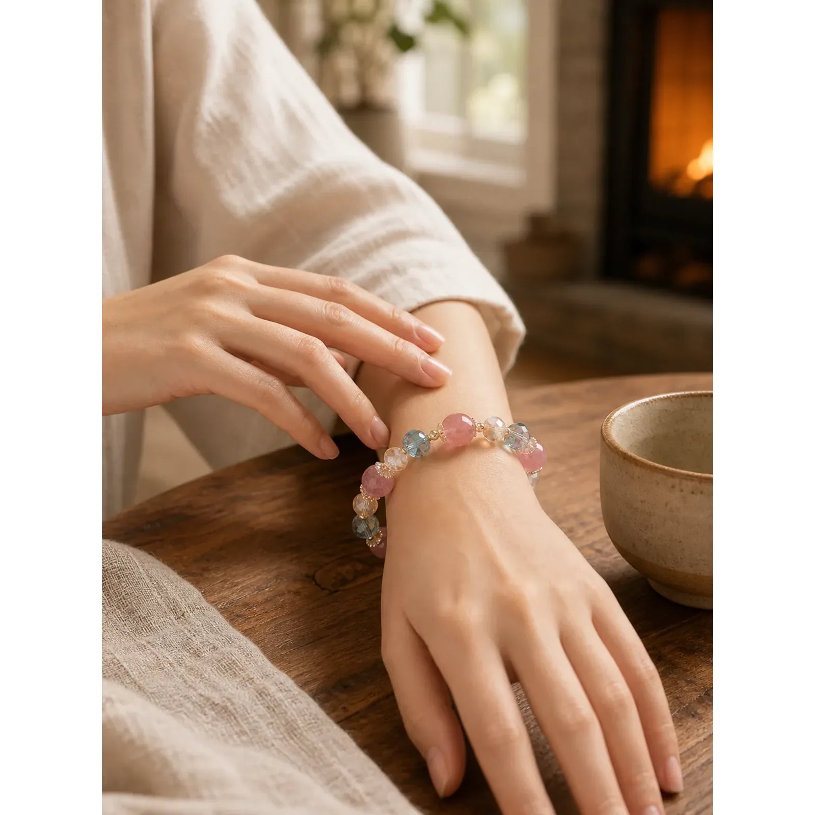 Natural Strawberry Quartz Colorful Crystal Positive Bracelet featuring Strawberry Quartz