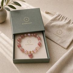 Natural Strawberry Quartz Crystal Love Heart Healing Positive Bracelet featuring Strawberry Quartz