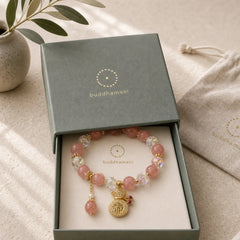 Natural Strawberry Quartz Crystal Money Bag Charm Positive Bracelet featuring Strawberry Quartz