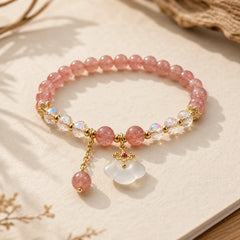 Natural Strawberry Quartz Crystal White Agate Auspicious Cloud Healing Bracelet featuring Strawberry Quartz, White Agate, Copper