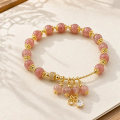 Natural Strawberry Quartz Crystal Zircon Healing Positive Bracelet featuring Strawberry Quartz