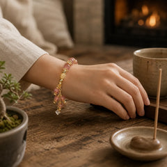 Natural Strawberry Quartz Crystal Zircon Healing Positive Bracelet featuring Strawberry Quartz