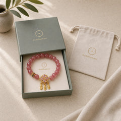 Natural Strawberry Quartz Four Leaf Clover Dreamcatcher Charm Love Bracelet featuring Strawberry Quartz