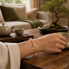 Natural Strawberry Quartz Fu Character Jade Positive Healing Bracelet featuring Strawberry Quartz, Fu Character, Jade