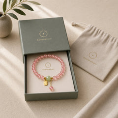 Natural Strawberry Quartz Fu Character Jade Positive Healing Bracelet featuring Strawberry Quartz, Fu Character, Jade