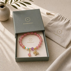 Natural Strawberry Quartz Green Strawberry Quartz Butterfly Charm Love Bracelet featuring Strawberry Quartz, Green Strawberry Quartz, Butterfly