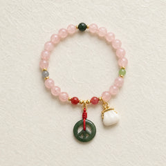 Natural Strawberry Quartz Jade Peace Buckle Coin Purse Healing Bracelet featuring Strawberry Quartz, Jade, Peace Buckle