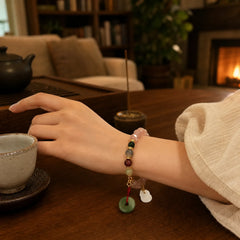 Natural Strawberry Quartz Jade Peace Buckle Coin Purse Healing Bracelet featuring Strawberry Quartz, Jade, Peace Buckle