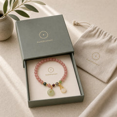 Natural Strawberry Quartz Jade Peace Buckle Coin Purse Healing Bracelet featuring Strawberry Quartz, Jade, Peace Buckle