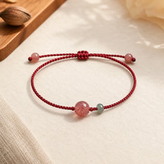 Natural Strawberry Quartz Jade White Agate Red String Positive Bracelet featuring Strawberry Quartz, Jade, White Agate