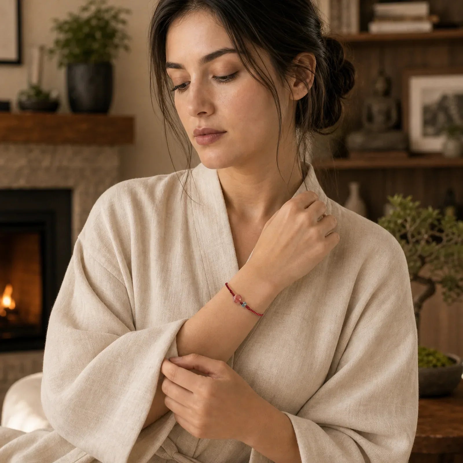 Natural Strawberry Quartz Jade White Agate Red String Positive Bracelet featuring Strawberry Quartz, Jade, White Agate