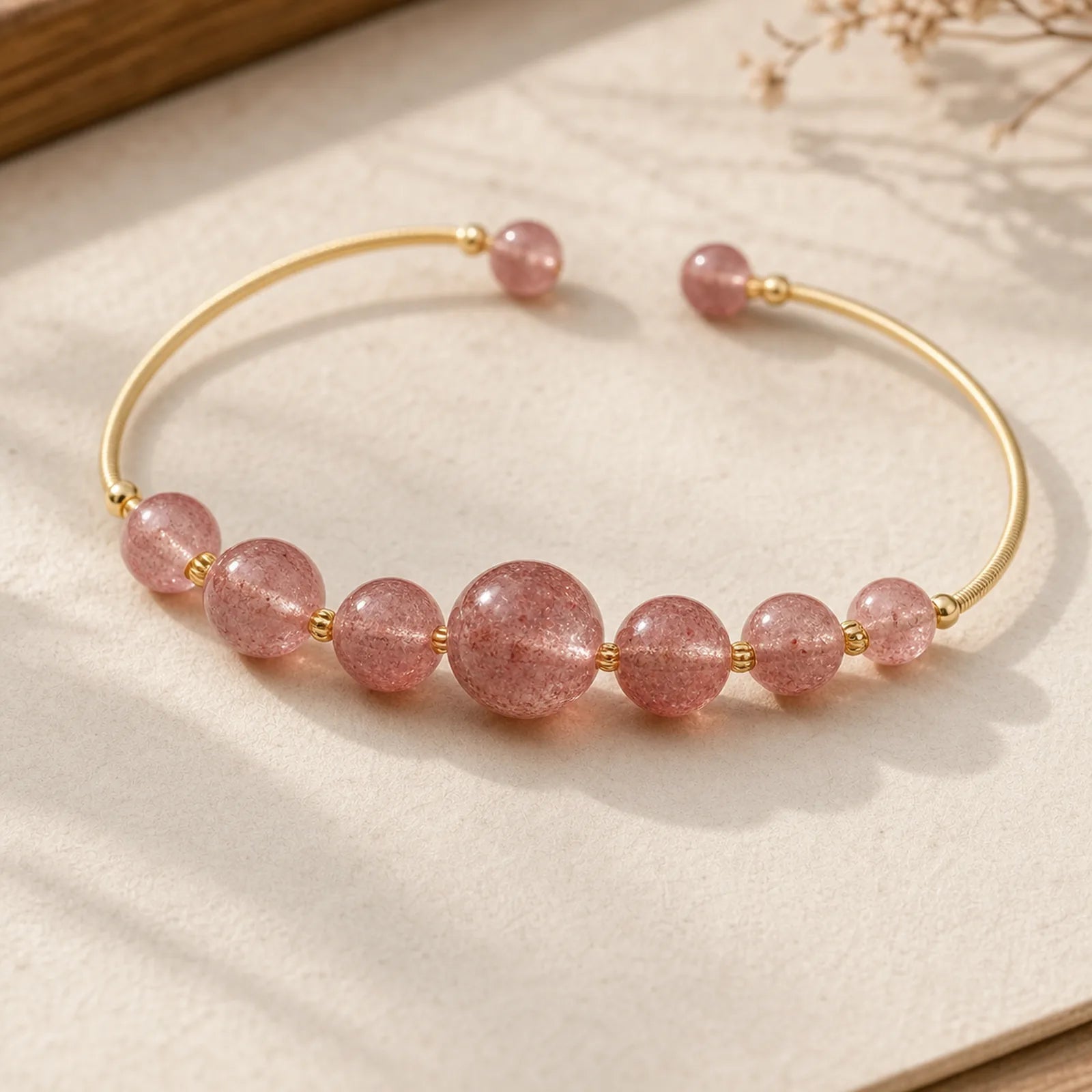 Natural Strawberry Quartz Love Healing Bracelet Bangle featuring Strawberry Quartz