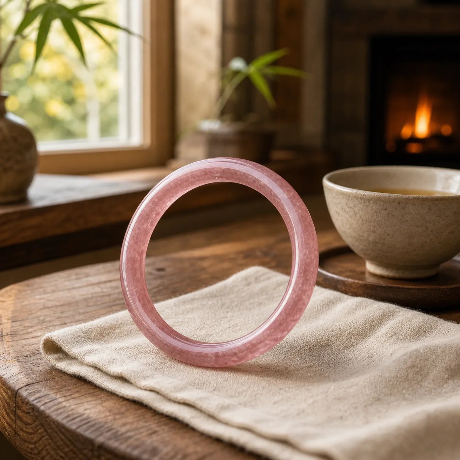 Natural Strawberry Quartz Love Healing Bracelet Bangle featuring Strawberry Quartz, Jade
