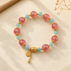 Natural Strawberry Quartz Moonstone Healing Positive Beads Bracelet featuring Strawberry Quartz, Moonstone, Green Aventurine