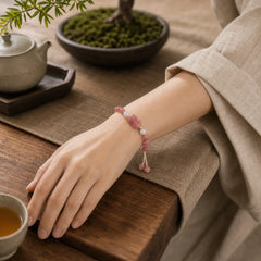 Natural Strawberry Quartz Moonstone PiXiu Love Healing Bracelet featuring Strawberry Quartz, Moonstone, Pixiu