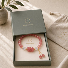 Natural Strawberry Quartz Moonstone PiXiu Love Healing Bracelet featuring Strawberry Quartz, Moonstone, Pixiu