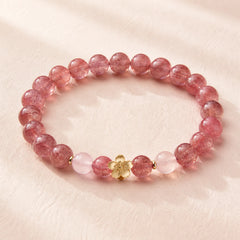 Natural Strawberry Quartz Peach Blossom PiXiu Attract Fortune Healing Bracelet featuring Strawberry Quartz, Pixiu