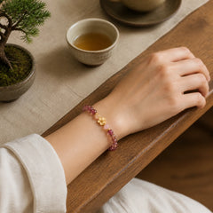 Natural Strawberry Quartz Peach Blossom PiXiu Attract Fortune Healing Bracelet featuring Strawberry Quartz, Pixiu