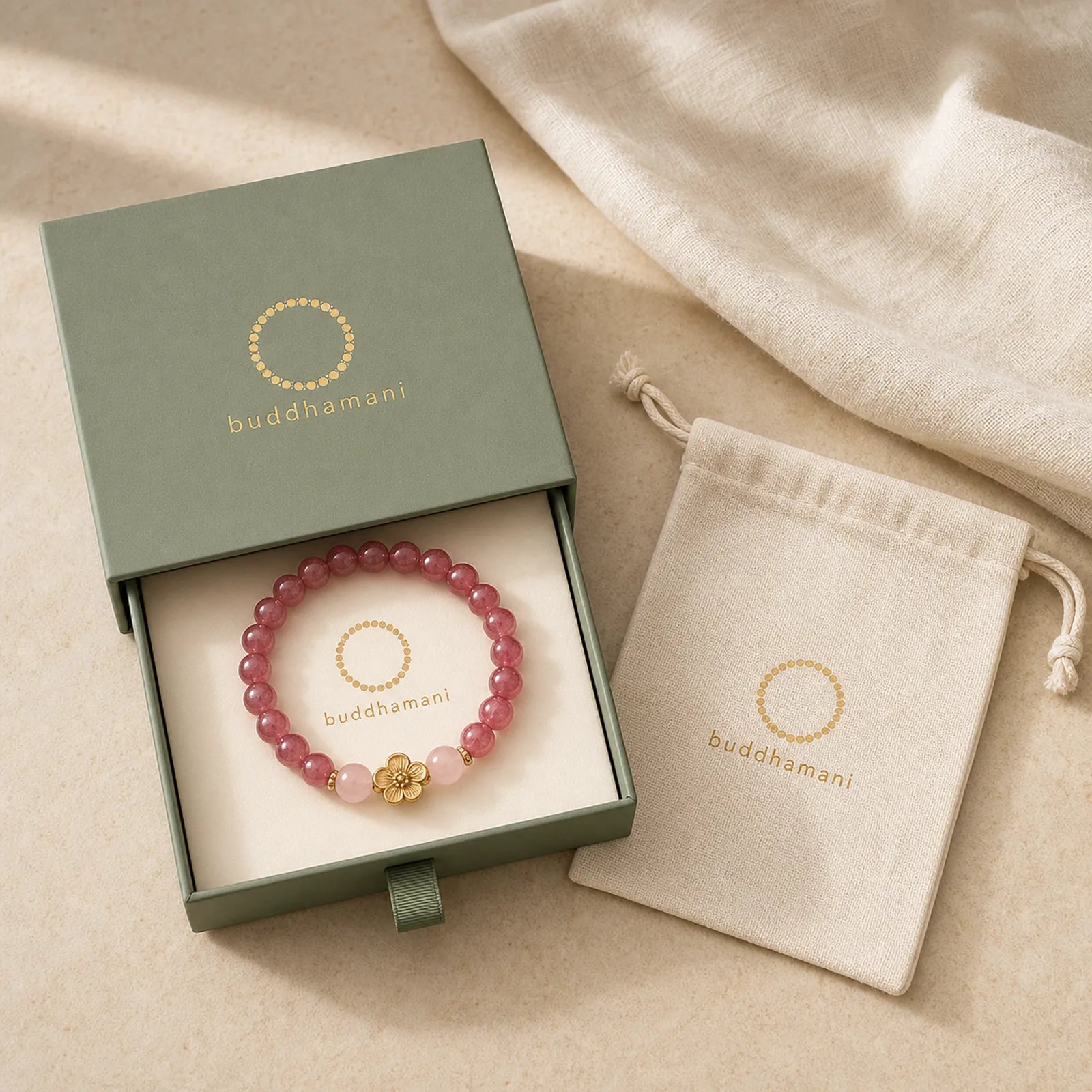 Natural Strawberry Quartz Peach Blossom PiXiu Attract Fortune Healing Bracelet featuring Strawberry Quartz, Pixiu