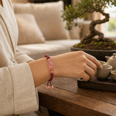 Natural Strawberry Quartz PiXiu Red String Braided Protection Bracelet featuring Strawberry Quartz, Pixiu, Red String