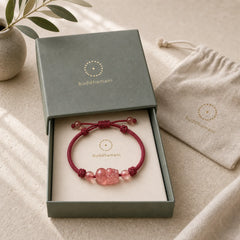 Natural Strawberry Quartz PiXiu Red String Braided Protection Bracelet featuring Strawberry Quartz, Pixiu, Red String