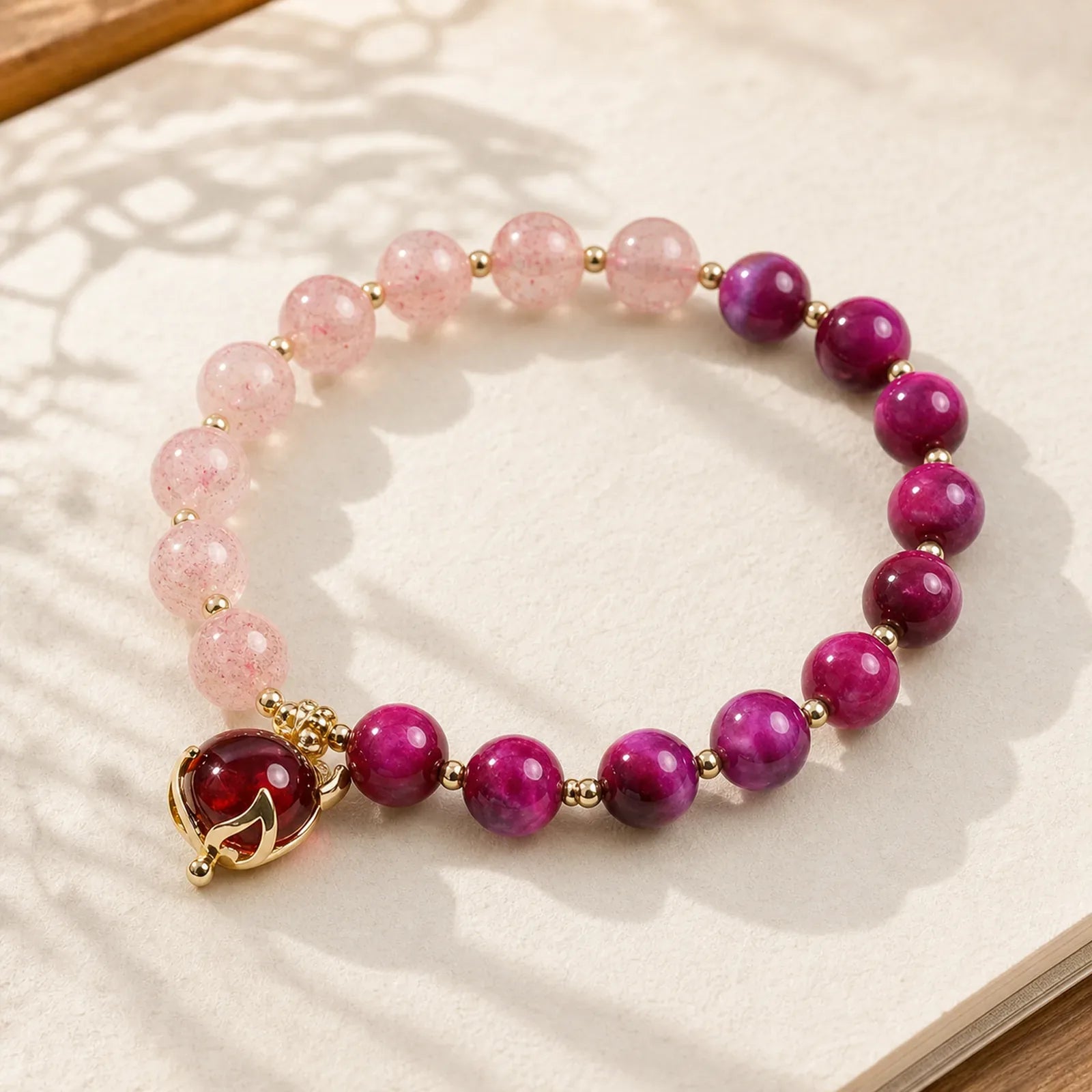 Natural Strawberry Quartz Pixiu Love Bracelet featuring Strawberry Quartz, Pixiu, Tiger Eye