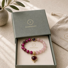 Natural Strawberry Quartz Pixiu Love Bracelet featuring Strawberry Quartz, Pixiu, Tiger Eye