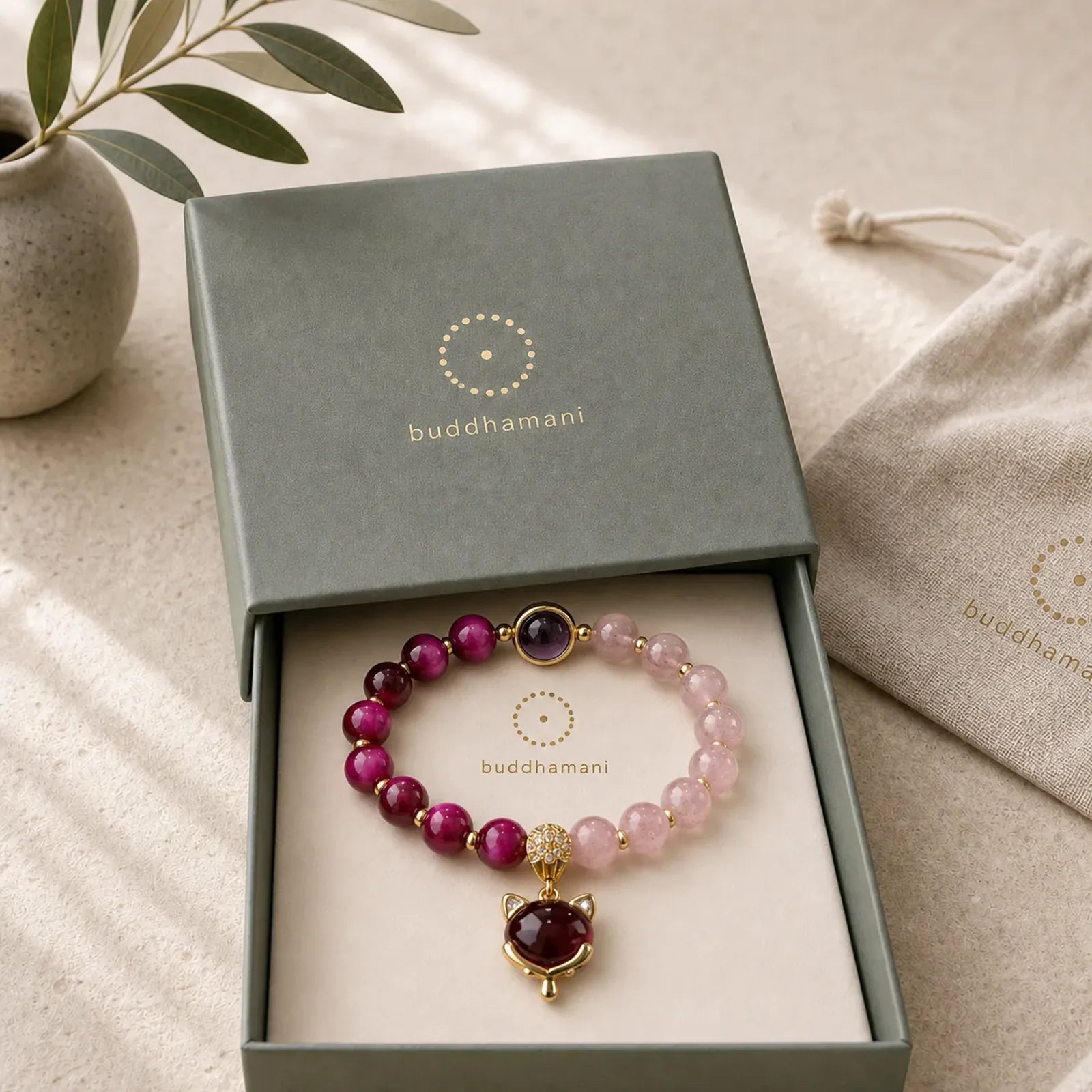 Natural Strawberry Quartz Pixiu Love Bracelet featuring Strawberry Quartz, Pixiu, Tiger Eye