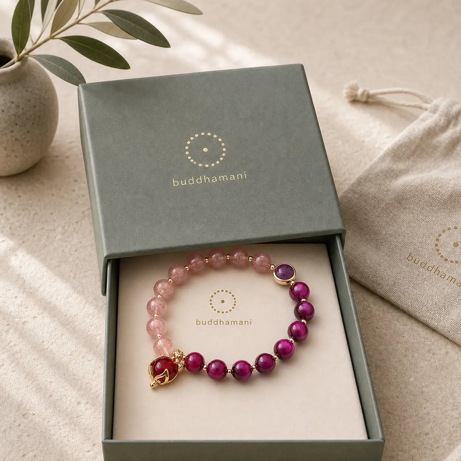 Natural Strawberry Quartz Pixiu Love Bracelet featuring Strawberry Quartz, Pixiu, Tiger Eye