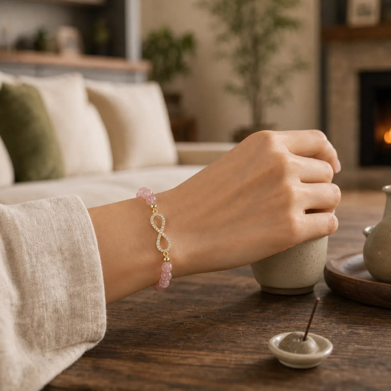 Natural Strawberry Quartz Positivity Healing Bracelet featuring Strawberry Quartz
