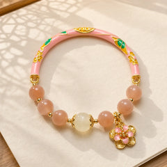 Natural Sun Stone Golden Silk Jade Flower Charm Wealth Bracelet Bangle featuring Sun Stone, Golden Silk Jade