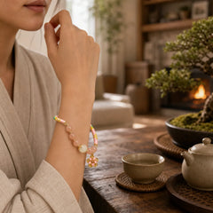 Natural Sun Stone Golden Silk Jade Flower Charm Wealth Bracelet Bangle featuring Sun Stone, Golden Silk Jade
